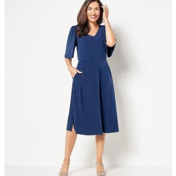 Girl With Curves Petite KnitMidi Dress with Flutter Sleeve Midnight Petite Large - Picture 1 of 1